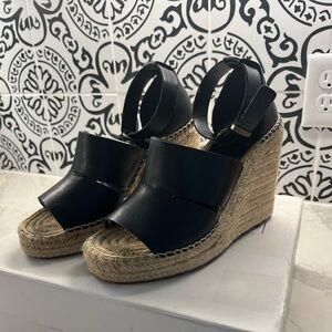 Black leather espadrilles